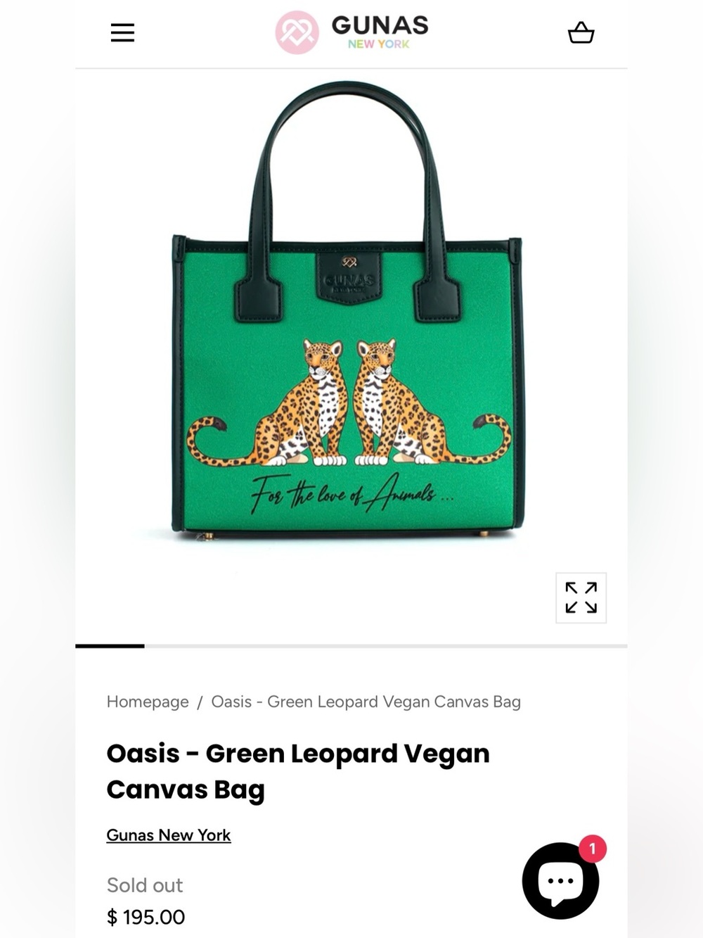 GUNAS New York Oasis Green Leopard Vegan Canvas Bag NWT $195 Sold Out Online - Picture 2 of 13